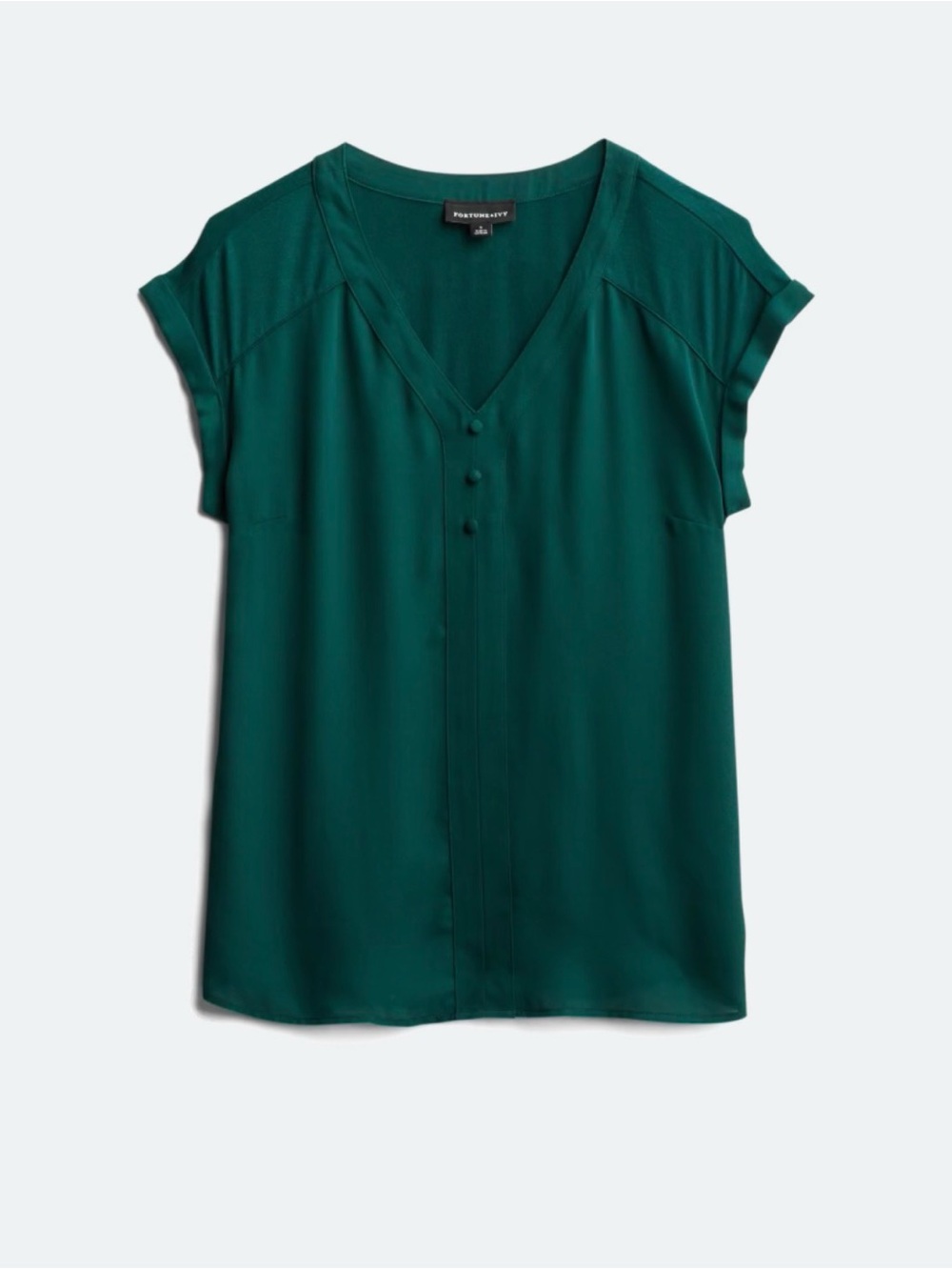 Fortune + Ivy Helina mixed material green V-Neck Short Sleeve Blouse